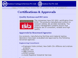 Eastern Tar / Coatings - Certifications page